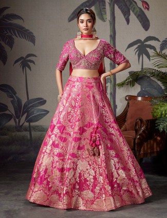 Pink silk zari wedding lehenga choli