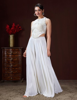 White tissue silk wedding palazzo suit