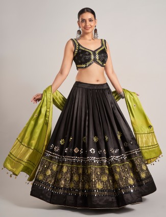 Black silk embroidered navratri chaniya choli
