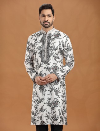 Black white viscose floral kurta suit