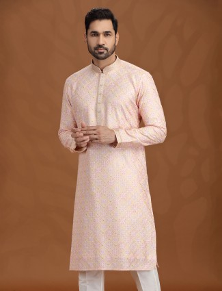 Gold and pink viscose kurta suit with embroidery work