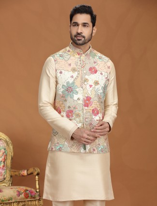 Gold viscose printed waistcoat set for reception