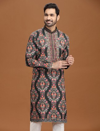Mehendi green viscose kurta suit with motifs