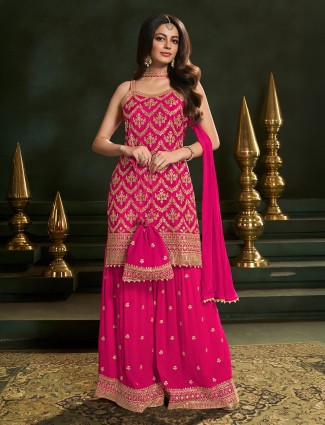 Rani pink georgette festive sharara kurti set