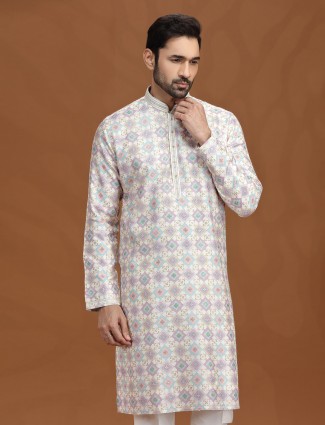Cream purple viscose kurta suit with embroidery work