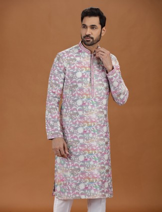 Multi color printed viscose kurta suit for festive