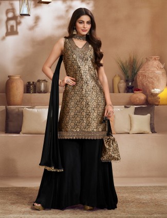 Black silk palazzo set with zari work