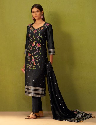 Black silk straight cut kurti set with dupatta