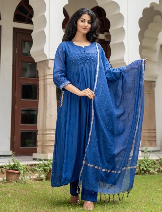 Blue silk pant set with dupatta