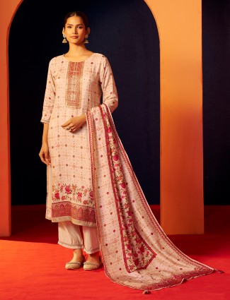 Cream bandhej silk printed kurti ensemble