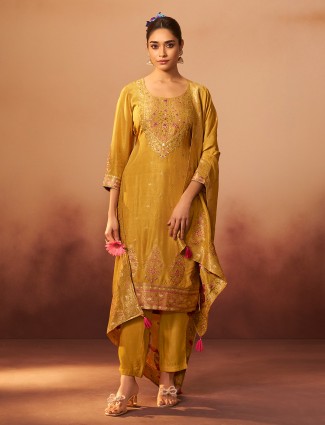 Golden silk embellished festive kurti set