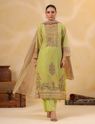 Light green printed silk pant ensemble