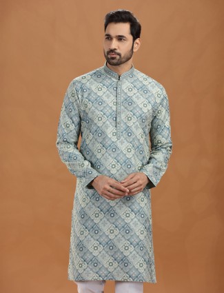 Light grey viscose kurta suit with thread weaving