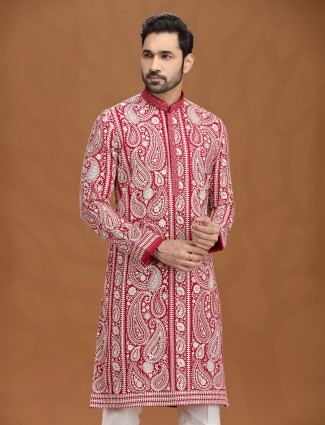 Magenta georgette kurta suit with embroidery work