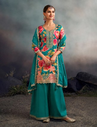 Mint aqua silk kurti palazzo outfit