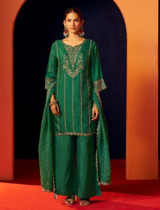 Pastel green pakistani style silk kurti set