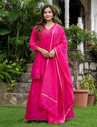 Rani pink cotton silk sharara set