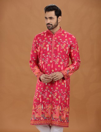 Magenta viscose embroidery kurta suit for wedding