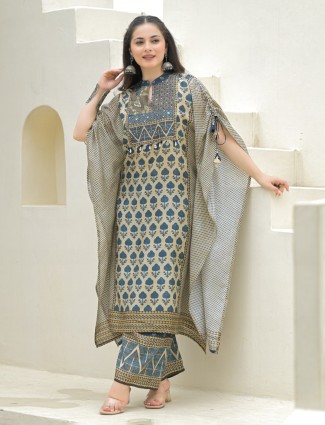 Blue silk yoke style kurti palazzo set