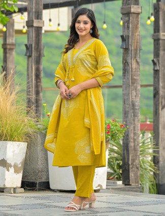 Mustard yellow floral silk haldi kurti set for women