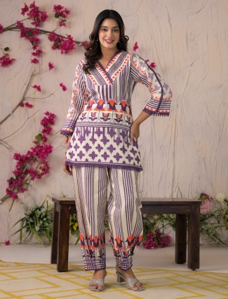 Purple silk festive kurti pant ensemble