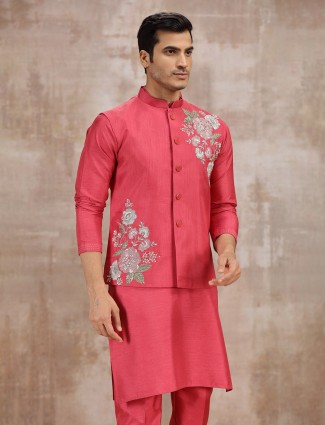 Bright pink silk waistcoat set for festivals