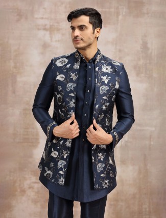 Navy long waistcoat set for weddings