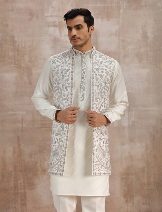 Off white long waistcoat set for weddings