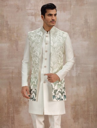 Off white silk reception special waistcoat set