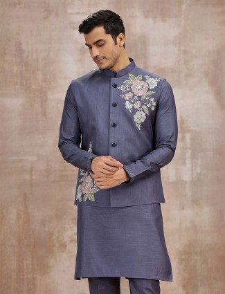 Purple silk waistcoat set for festive occasions