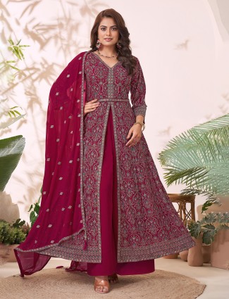 Onion pink lycra designer indo-western suit