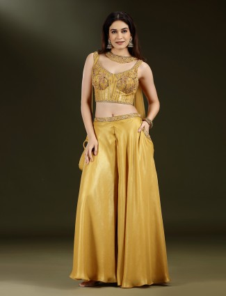 Gold tissue silk heavily embellished palazzo suit