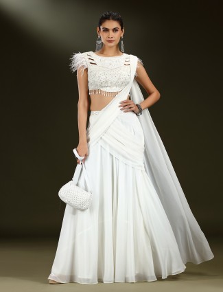White chiffon festive lehenga choli with dupatta