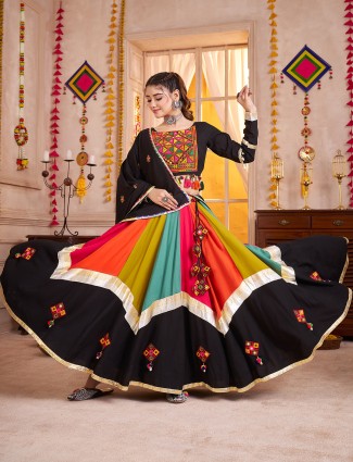 Black navratri chaniya with mirror and beads