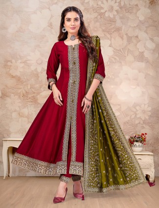Onion pink lycra designer indo-western suit