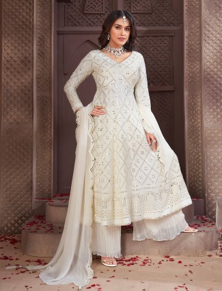 Off white georgette pakistani palazzo ensemble