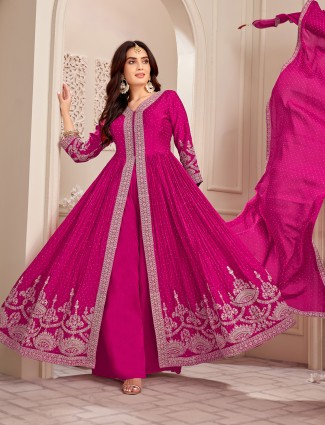 Rani silk stone zari designer palazzo salwar suit with dupatta