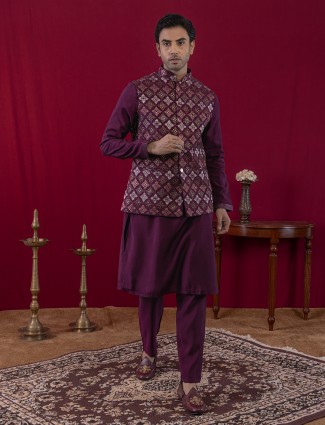 Wine cotton silk waistcoat set for weddings