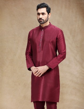Maroon cotton silk men kurta pajama for men