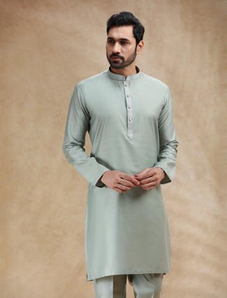Pista green cotton silk plain kurta pajama