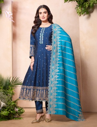 Rama blue silk pakistani salwar suit