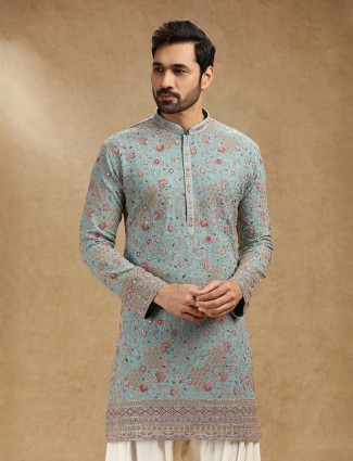 Aqua georgette kurta suit paired with salwar