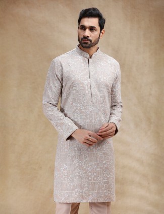 Classic beige cotton silk festive kurta suit
