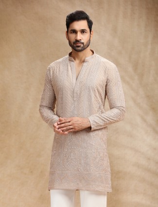 Beige georgette kurta pajama with rich embroidery