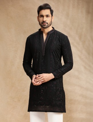 Black soft georgette embroidered kurta pajama