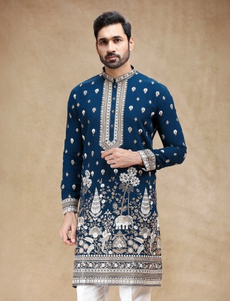 Blue georgette kurta suit with embroidery work for men