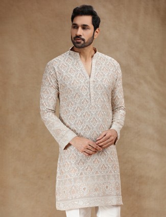 Classic beige georgette men festive kurta suit