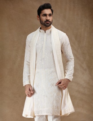 Cream georgette kurta suit for festive celebrations