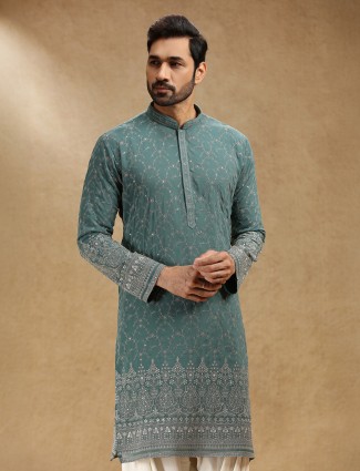 Green georgette festive wear kurta pajama