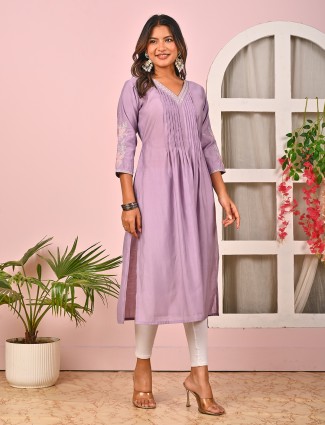 Lavender purple casual cotton silk kurti